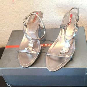 Prada silver 2inch heels sandals